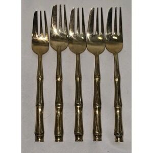 Wallace Bamboo Gold Plated Set Of 5 Matching Forks Flatware‎